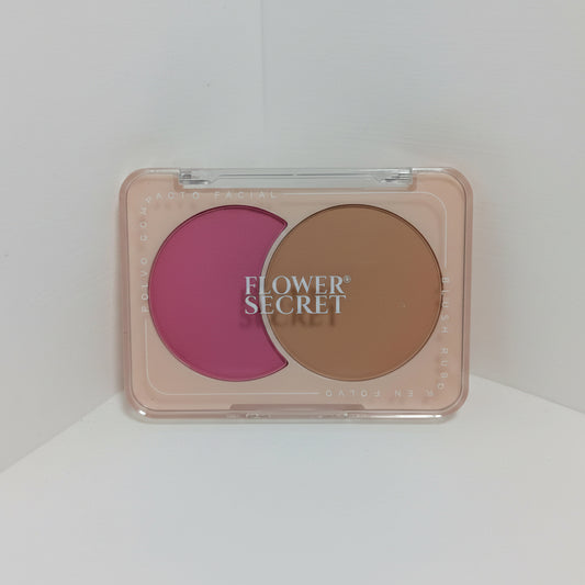 Estuche Flower Secret 2 en 1 con rubor rosa y polvo compacto tono medio