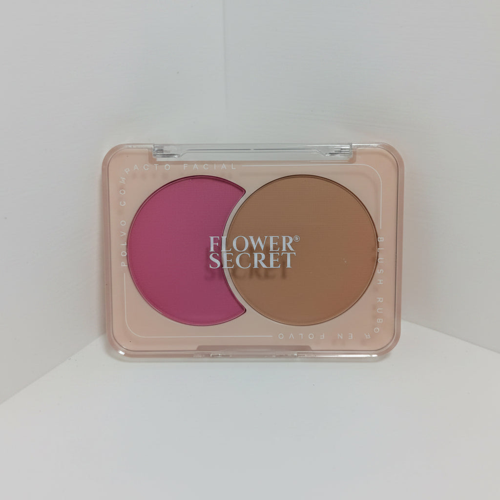 Estuche Flower Secret 2 en 1 con rubor rosa y polvo compacto tono medio